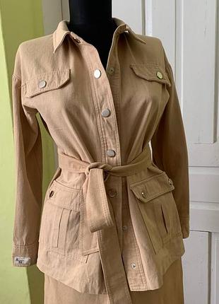 Коттоновый турецкий костюм cocktail de mode жакет + брюки цвет camel xs/s