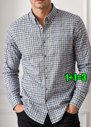 😉1+1=3 фирменная серая мужская рубашка оксфорд в клетку marks &amp; spencer, размер 46 - 48