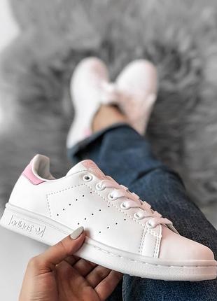 Кросівки adidas stan smith натуральна шкіра з рожевим задником 36, 37розмір
