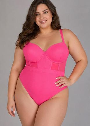 Купальник суцільний жіночий plus size 4xl, яскраво-рожевий