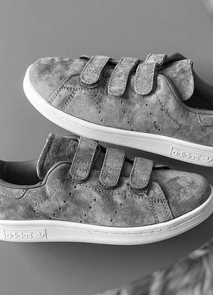 Кросівки adidas stan smith сірі з натуральної замші на ліпучках 36 розмір
