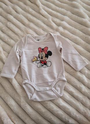 Бодик с длинным рукавом h&amp;m на девочку 0-1 месяц 50 см mini mouse