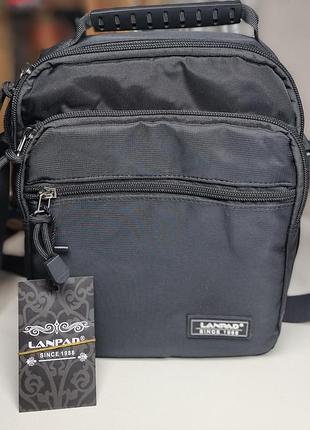 мужская сумка через плечо lanpad 82053 black - супер вместительный мессенджер (черная)