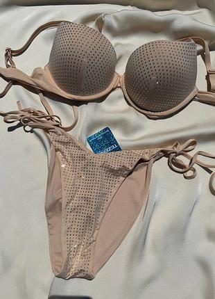 Роскошный бежевый купальник tezenis со стразами и эффектом push-up
