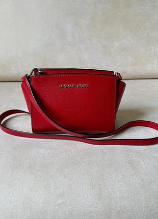 Красная кожаная сумка кроссбоди michael kors selma mini saffiano leather crossbody оригинал