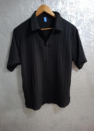 Polo minimal black | легкая летняя футболка-поло в рубчик