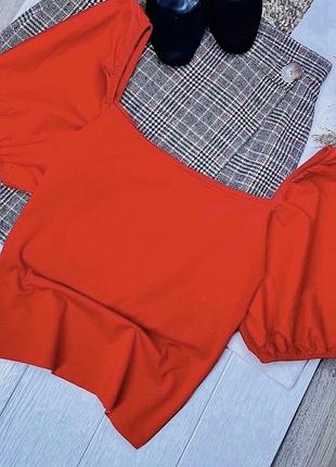 Літня блуза h&m s морквяна блуза з об’ємними рукавами трикотажна блуза з квадратним вирізом
