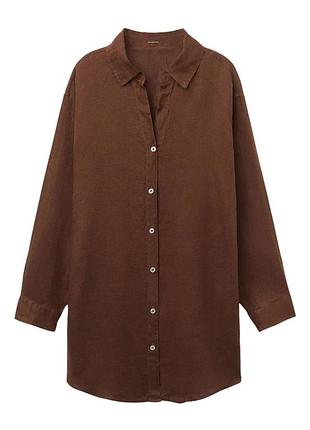 Лляна подовжена сорочка calzedonia шоколадного кольорумодель (calzedonia long sleeved - shirt dress в шоколадному відтінку)