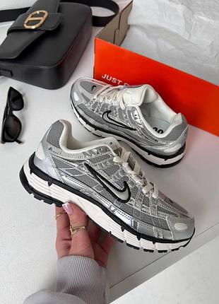 Стильные женские кроссовки nike p-6000 metallic/silver/black