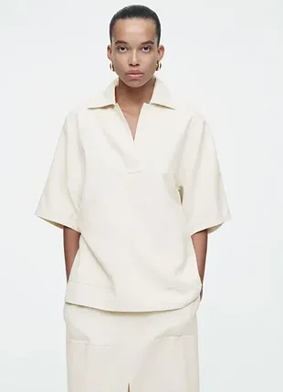 Сорочка поло cos oversized linen-twill polo shirt / 34