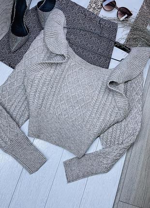 Вʼязаний джемпер h&m s бежевий короткий з узором приталений джемпер з крильцями