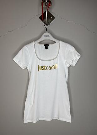 Вінтажна футболка just cavalli underwear біла з золотим логотипом | s–m