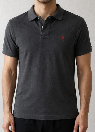 Оригінальне поло polo ralph lauren s/m темно-сіре червоний pony classic fit
