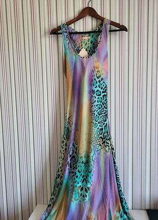 Яркое летнее платье макси elissa collection с неоновым леопардовым принтом (one size)