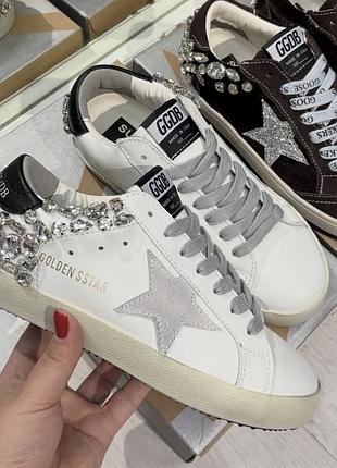 Кеди білі шкіряні жіночі в камінчиках люкс gg superstar