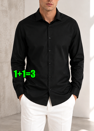 😉1+1=3** базовая черная мужская рубашка, размер 48 - 50