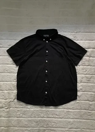 Boohoo (l/xl) man basic black мужская поло рубашка черная короткий рукав