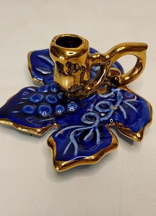 Підсвічник керамічний глазурований ультрамарин с позолотою. подсвечник керамический глазированный ультрамарин с золочением