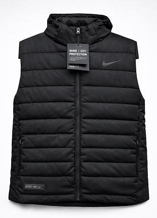 Чоловіча утеплена жилетка nike wind protection чорна | батал 3xl–7xl | жилет безрукавка осінь весна
