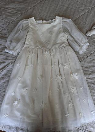 Нарядне молочне плаття з квіточками h&m для дівчинки 9-10 р / 140 см сітка
