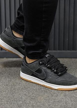 Мужские кроссовки nike sb dunk low grey black rope laces / smb+ 🔗