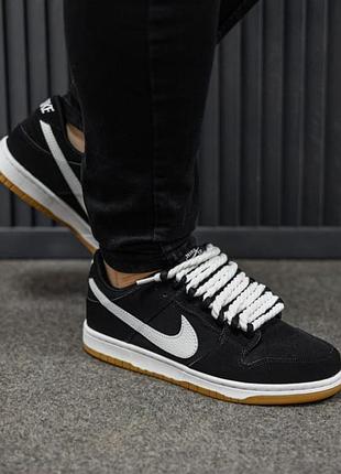 Мужские кроссовки nike sb dunk low black white rope laces / smb+ 🔗