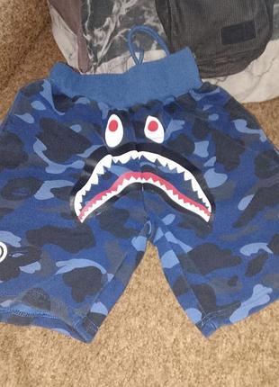Шорти bape a bathing ape blue camo shark face tiger wgm m