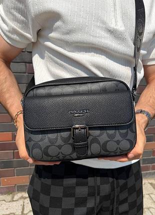 Чоловіча шкіряна сумка coach через плече | чоловічий месенджер коуч чорний