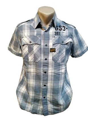 Мужская рубашка на кнопках g-star raw stark серо-голубая в клетку размер m