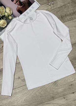 Белый базовый лонгслив, реглан, термобелье/термокофта двунитка uniqlo, р.s-m