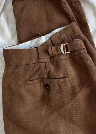Брюки- капрі коричневі, 100%льон massimo dutti