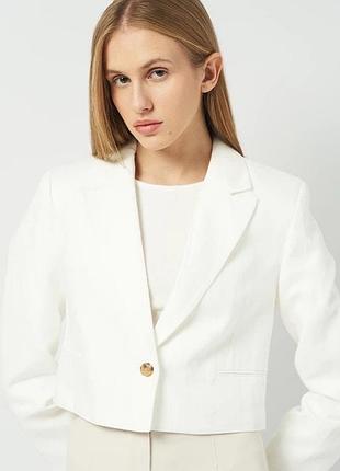 Білий лляний піджак вкорочений від zara класичний