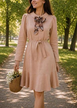 Винтажное льняное платье с ремнем