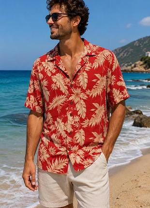 Чоловіча сорочка up on tropical print | 100% віскоза | літня гавайська сорочка
