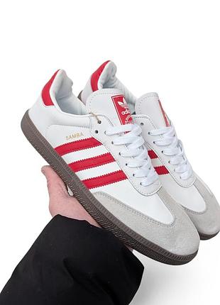 Мужские кроссовки adidas samba белые с красным