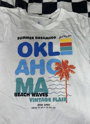 Біла звичайна футболка, з літнім принтом oklahoma