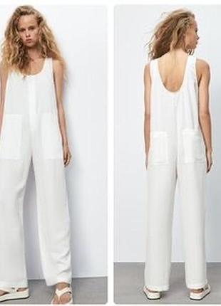 Стильний білий комбінезон zara wide leg  розмір с