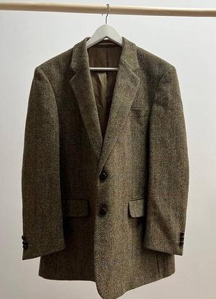 Чоловічий твідовий шерстяний піджак блейзер жакет harris tweed розмір 40r в клітинку ялинка
