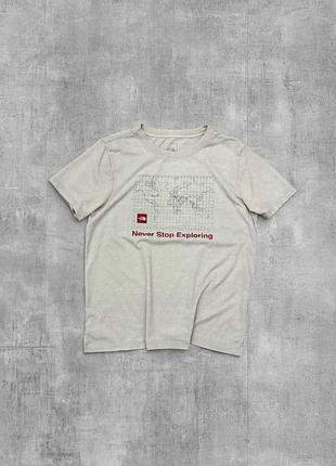 Футболка the north face оригінал бежева футболка тнф з принтом картою свiту