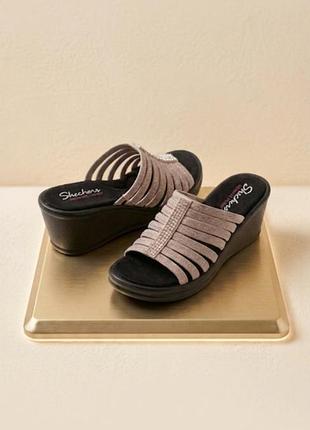 ✨ новые шлепанцы skechers на танкетке со стразами (memory foam, р. 36,5) оригинал.