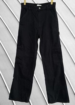 Жіночі чорні джинси карго h&m 38 m l оригінал ейчем широкі джинси wide leg оверсайз oversized cargo кишені стан ідеал 46 48
