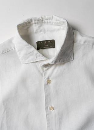 Artigiano asoni classic fit white linen shirt button up [smh017252]