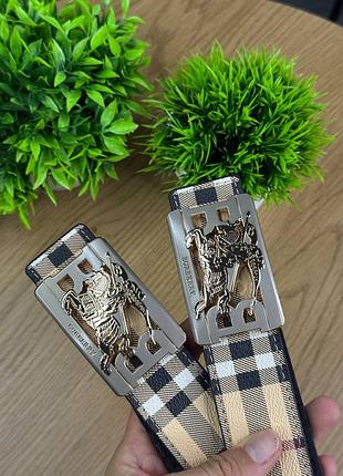 Чоловічий ремінь burberry бежевий в клітинку