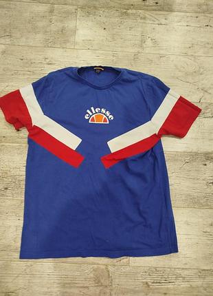 Синяя футболка ellesse колорблок с большим круглым лого оригинал