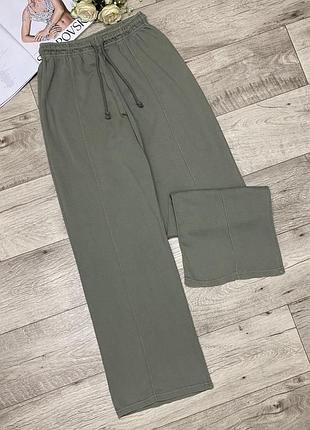 Прямые свободные оливковые/хаки спортивные штаны двунитка zara, р.s-m