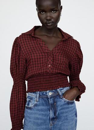 🖤блуза укороченная в клетку женская zara🖤