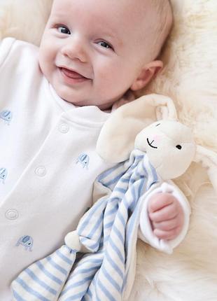 Мягкая игрушка комфортер jojo maman bébé в виде зайчика с голубыми полосками