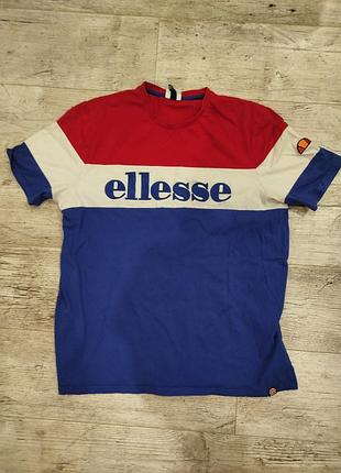 Футболка ellesse триколор оригинал с большим логотипом синяя красная белая