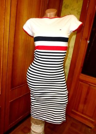 Летнее платье миди италия tommy hilfiger р. s трикотажное в полоску 100% коттон, винтаж