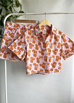 Джинсовий костюм в квітковий принт zara